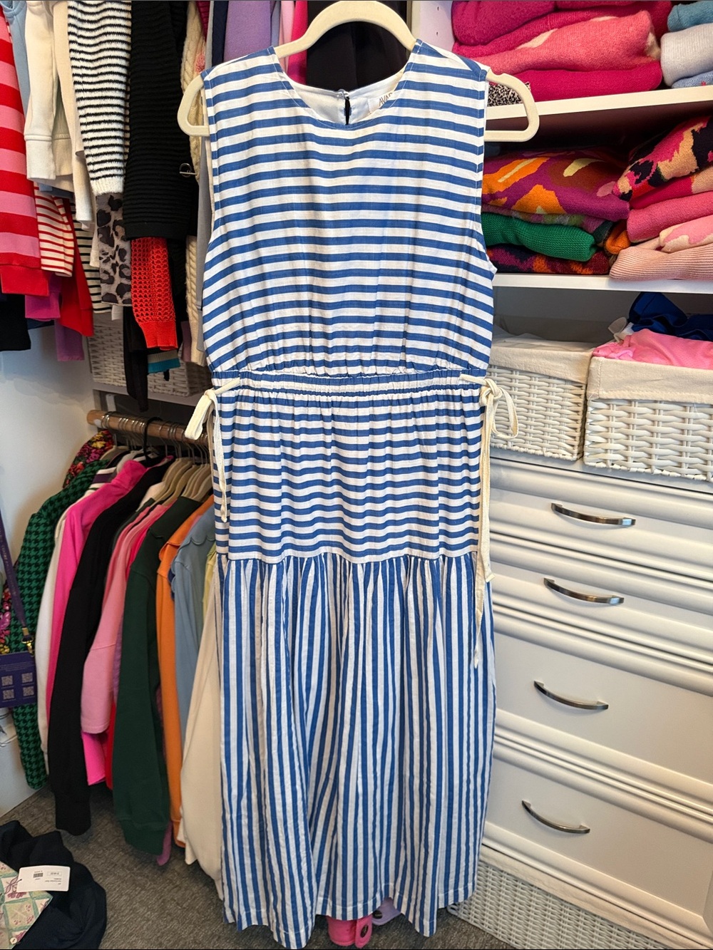Girls' Blue and White Striped Casual Maxi Dress